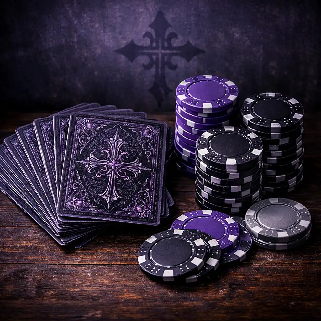 Cartes et jetons de poker disposés sur une table sombre